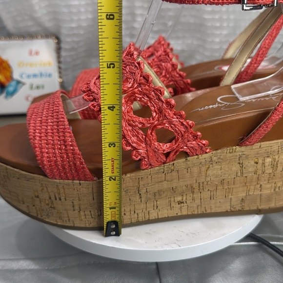 (O)Jessica Simpson Callri Woven Cork Platform Wedge Sandals in Coral Straw,Sz 9M - Picture 5 of 11